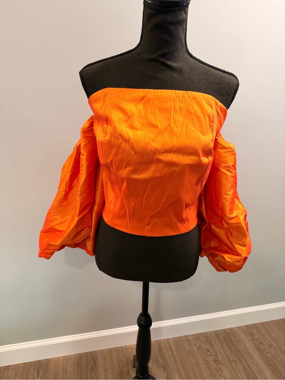 Off-Shoulder Orange Puff-Sleeve Crop Top